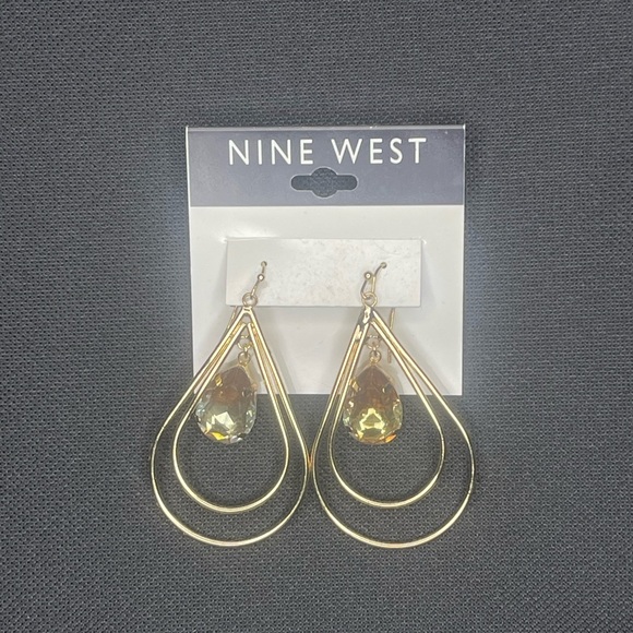 Nine West Gold and Crystal Teardrop Earrings - Picture 1 of 1